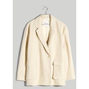 Madewell $168 Cargo Double Breasted Blazer Linen Cotton Natural Size M NK006
